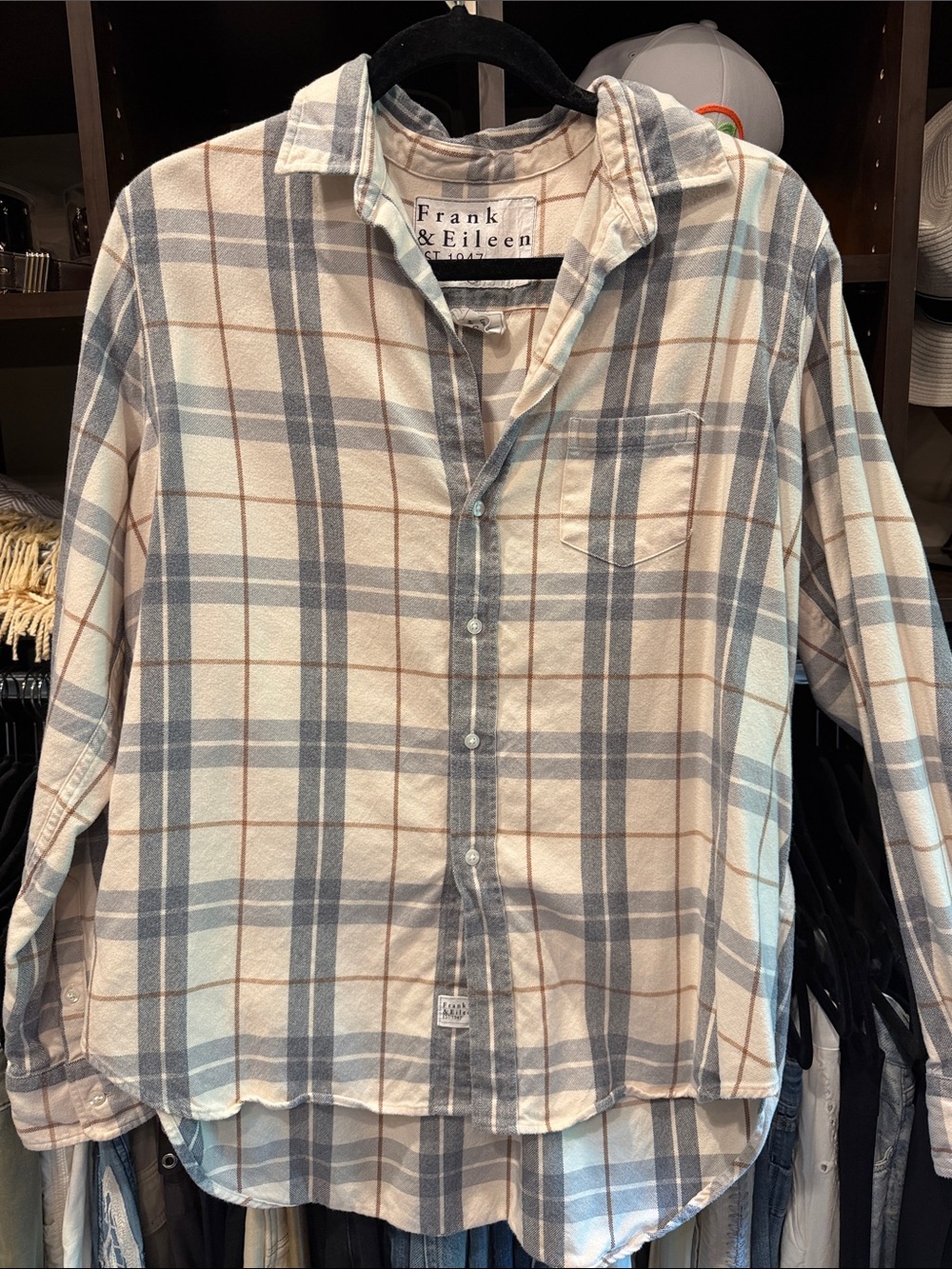 Frank & Eileen Beige, Gray and Brown Plaid Button-Down Shirt
